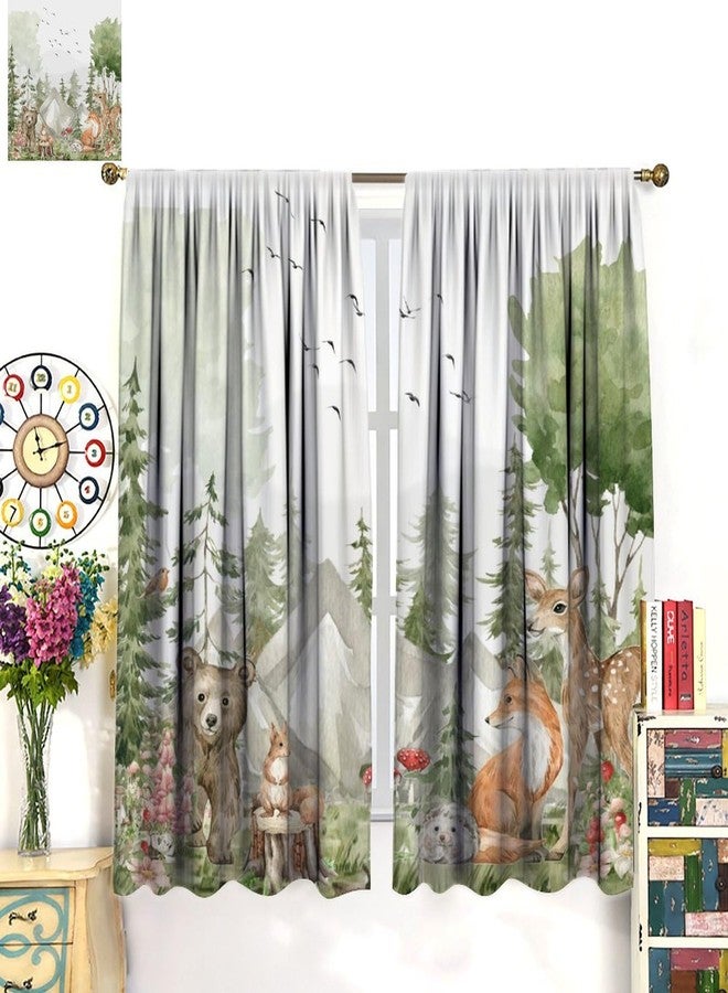 AAVEUP Rustic Nursery Woodland Animals Curtains,Cartoon Cute Wildlife Country Safari Bear Deer Plant Windows Treatments Rod Pocket Drapes for Baby Kids Living Room Bedroom 42x45in（No Blackout） - Image 5